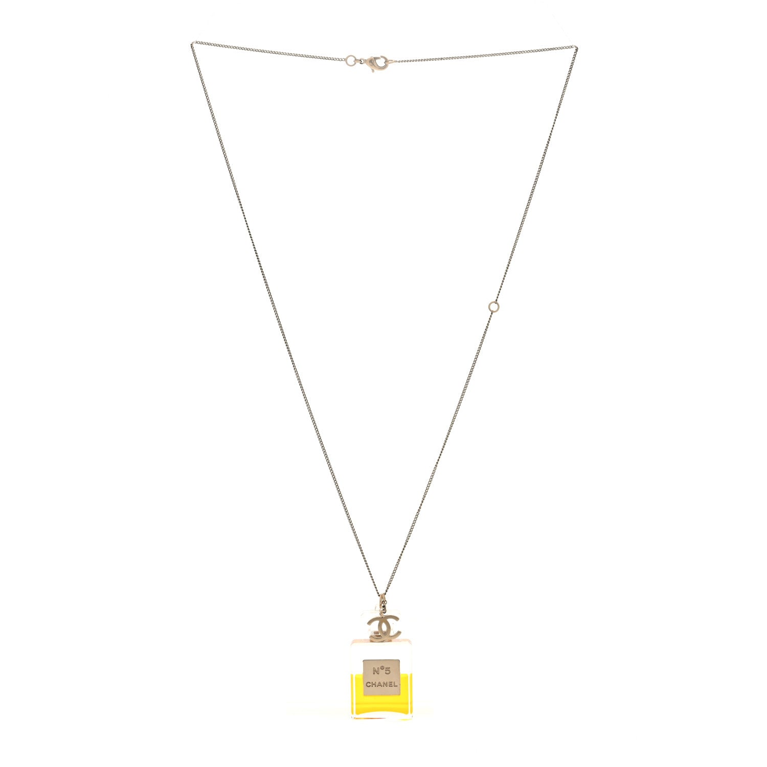Chanel Metal Resin CC No 5 Perfume Bottle Necklace Light Gold 3 of 4