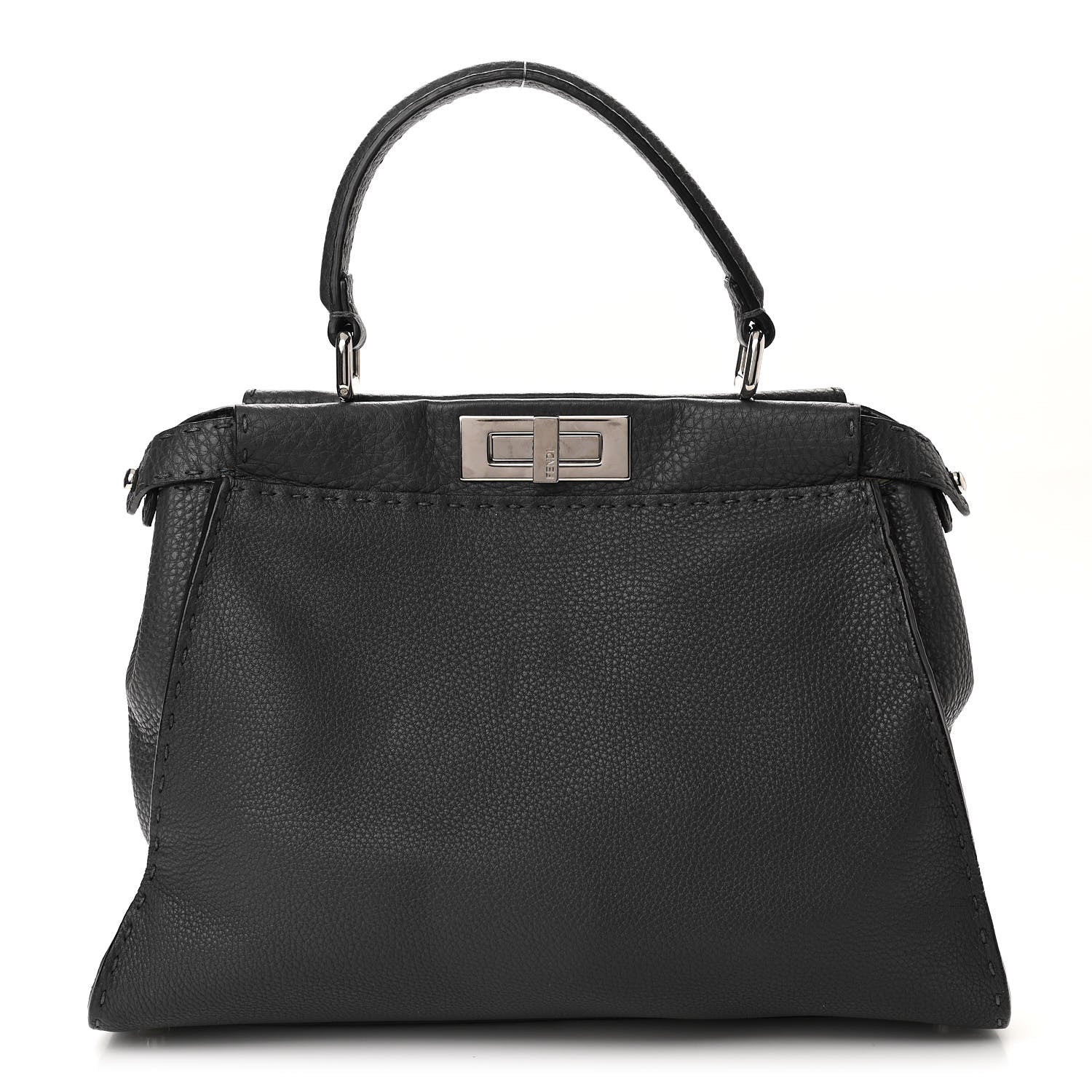 Fendi Cuoio Romano Selleria Bi-Color Medium Peekaboo Iconic Satchel Asfalto Latte 1 of 12