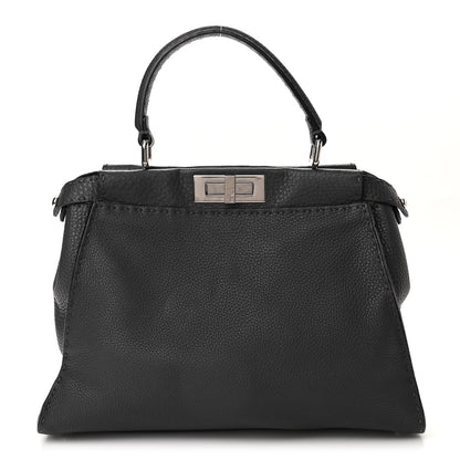 Fendi Cuoio Romano Selleria Bi-Color Medium Peekaboo Iconic Satchel Asfalto Latte 1 of 12