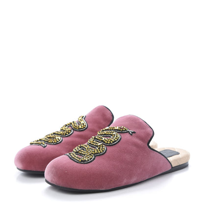Gucci Velvet Crystal Snake Embroidered Womens Slippers 35 Tibet Red Black 3 of 9