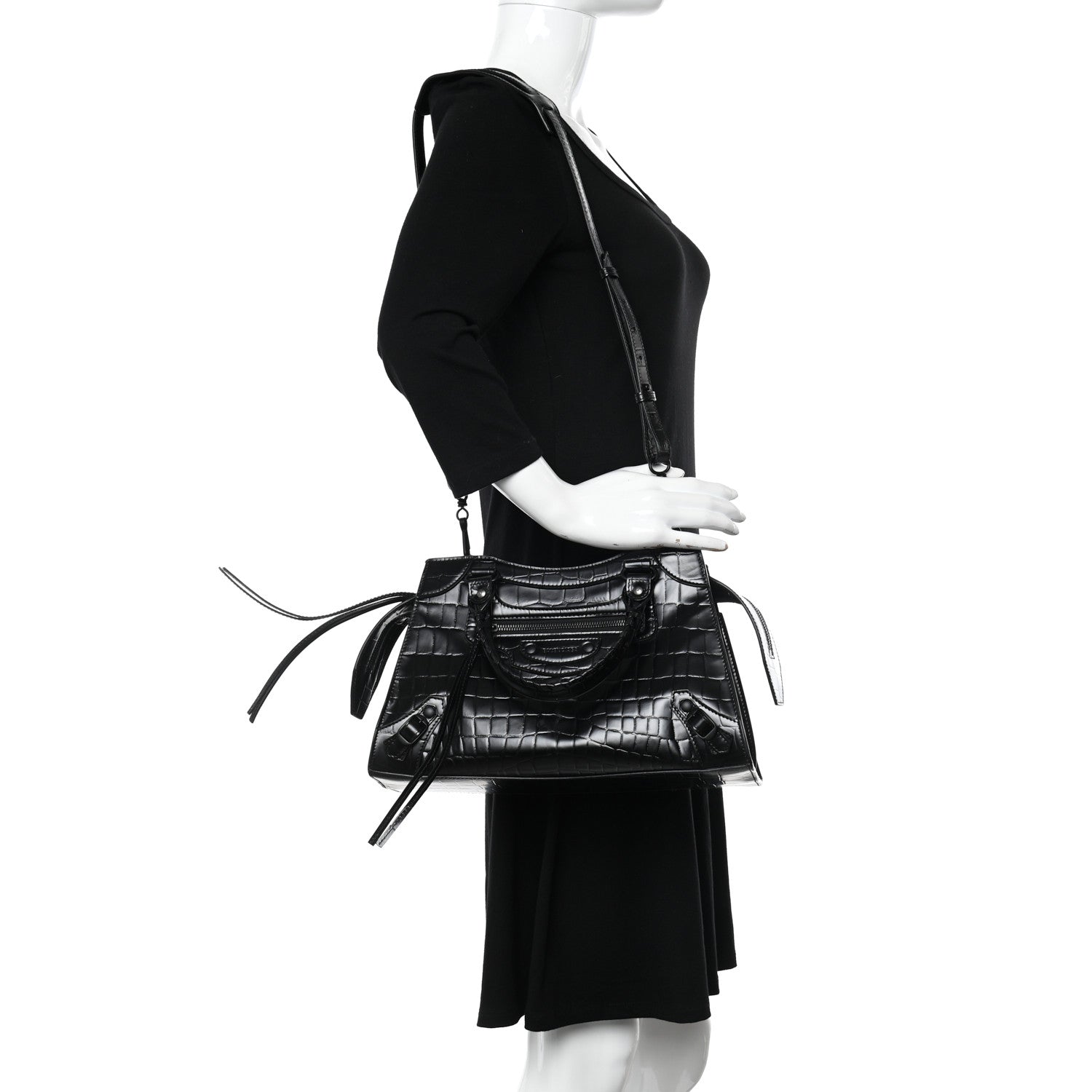 Balenciaga Semi Shiny Calfskin Crocodile Embossed Neo Classic Black Hardware S City Black 2 of 12
