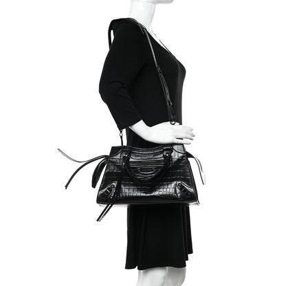 Balenciaga Semi Shiny Calfskin Crocodile Embossed Neo Classic Black Hardware S City Black 2 of 12