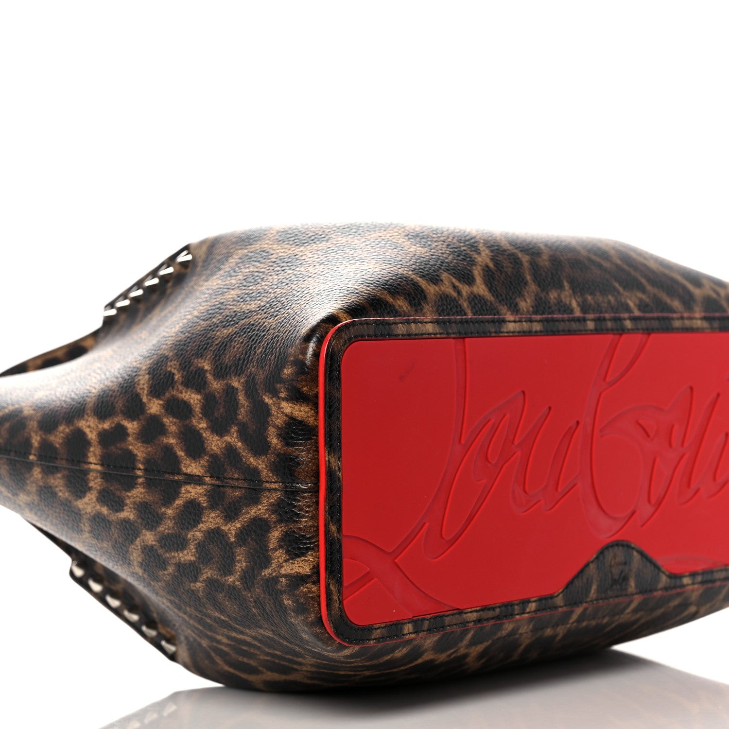 Christian Louboutin Calfskin Empire Leopard Print Spiked Small Cabarock Shopper Tote Brown 7 of 9