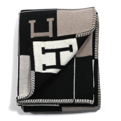 Hermes Wool Cashmere Avalon III Blanket Ecru Black 2 of 3