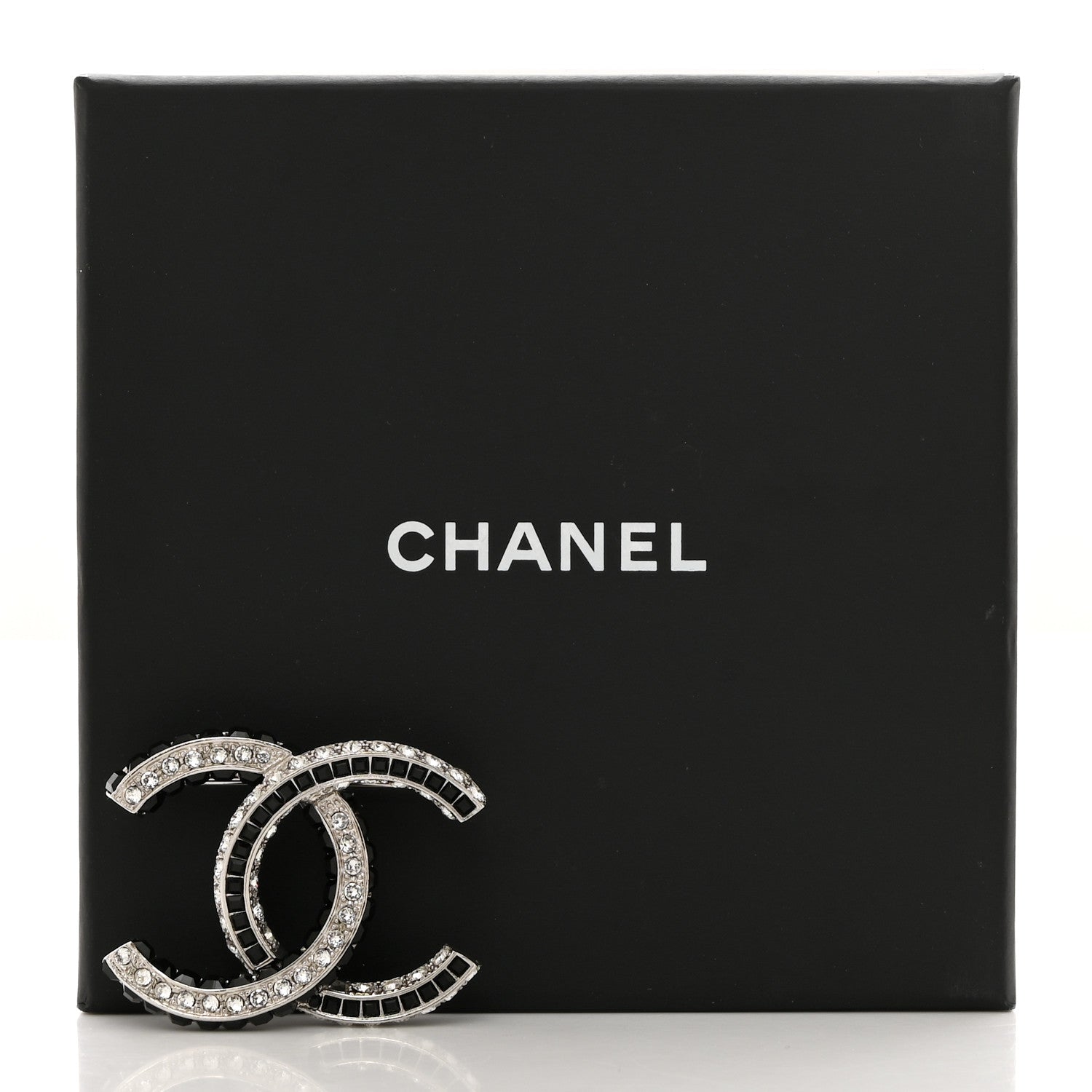 Chanel Baguette Crystal CC Brooch Black Silver 4 of 4