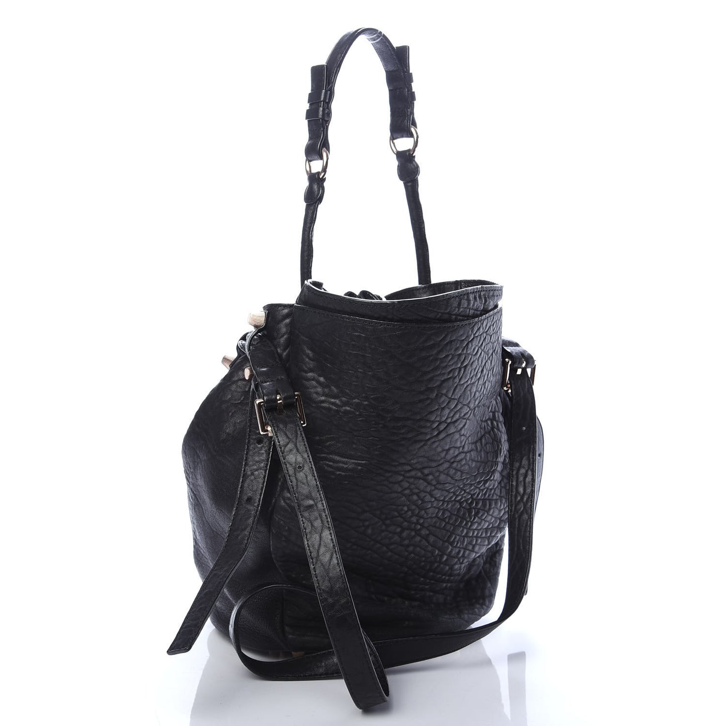 Pebbled Lambskin Diego Bucket Black Rose Gold Hardware