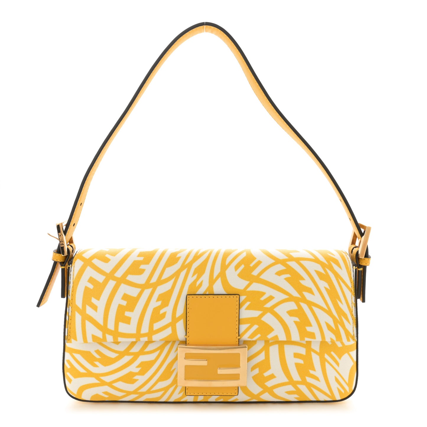X SARAH COLEMAN Glazed Canvas Vitello King FF Vertigo Baguette 1997 Mimosa White