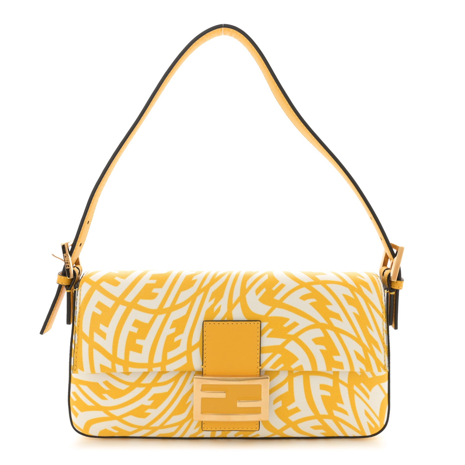 Fendi X SARAH COLEMAN Glazed Canvas Vitello King FF Vertigo Baguette 1997 Mimosa White 1 of 13