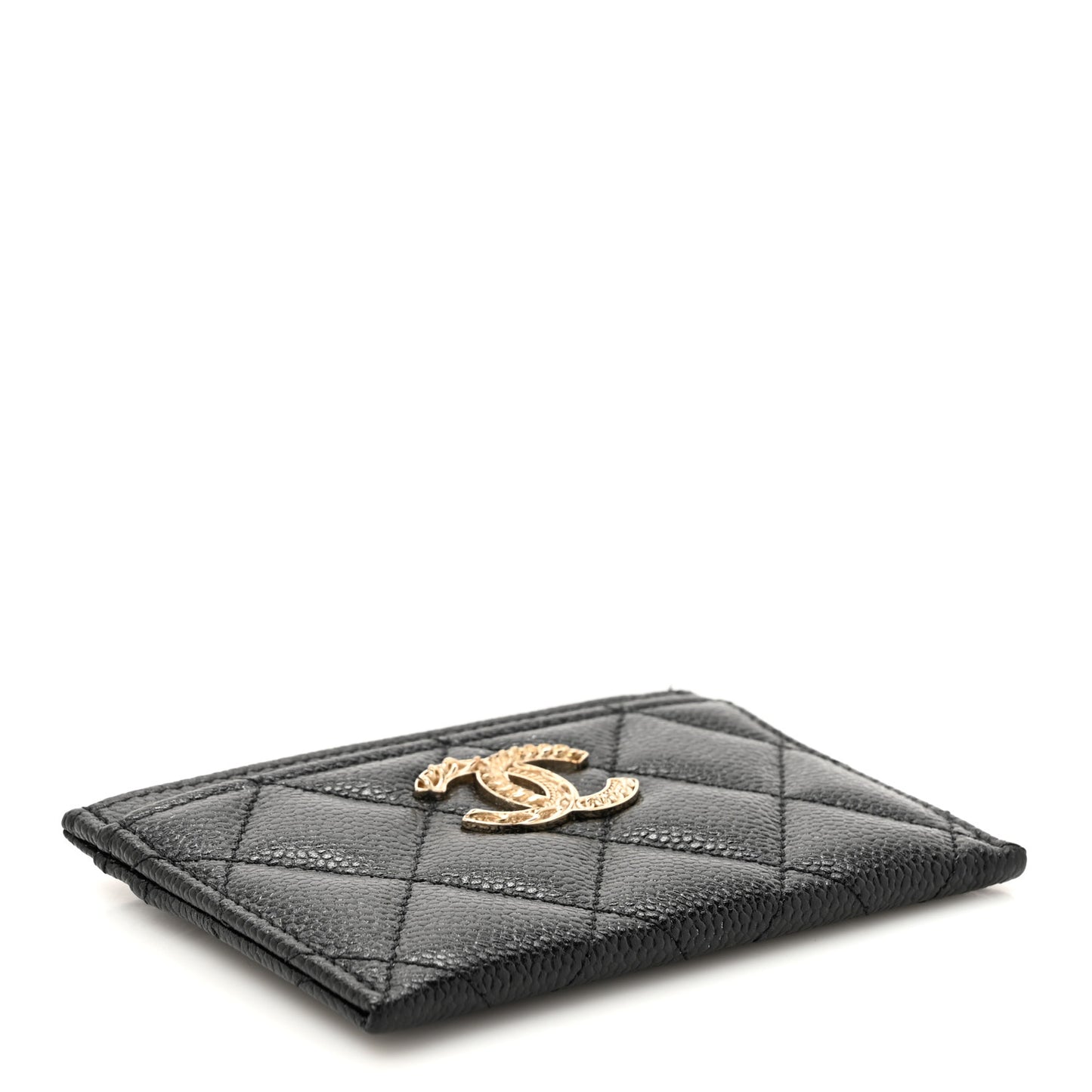 Caviar Quilted Multi Chain CC Card Holder Black