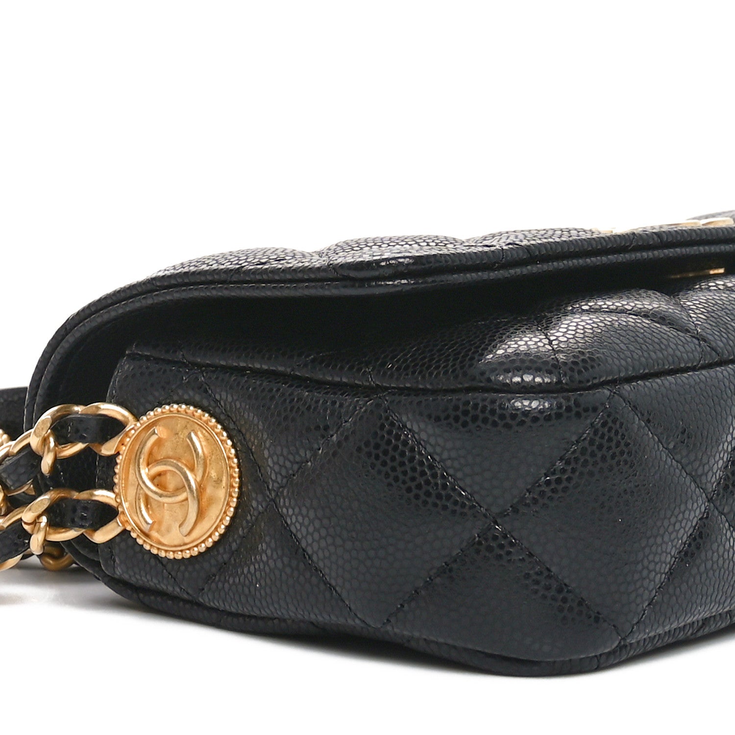Chanel Caviar Quilted Yours Buttons Phone Holder With Chain Black 10 of 12