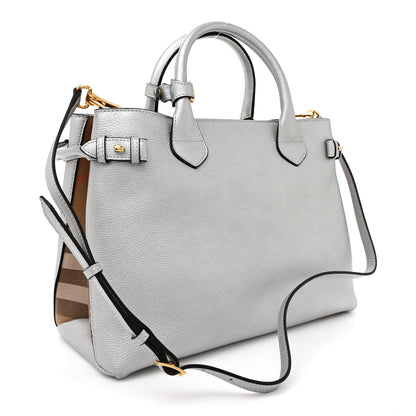 Burberry Metallic Grainy Calfskin House Check Medium Banner Tote Silver 3 of 13