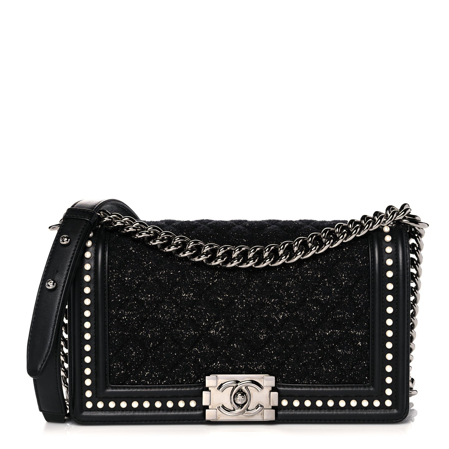 Calfskin Pearl Tweed Medium Boy Flap Black