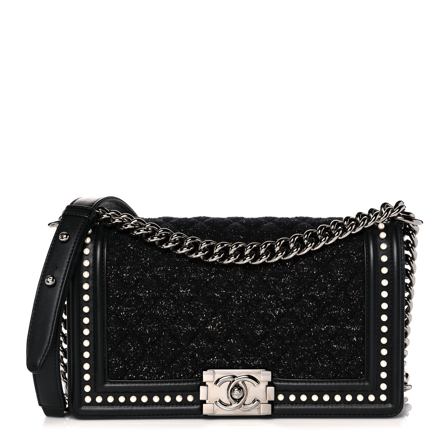 Chanel Calfskin Pearl Tweed Medium Boy Flap Black 1 of 12