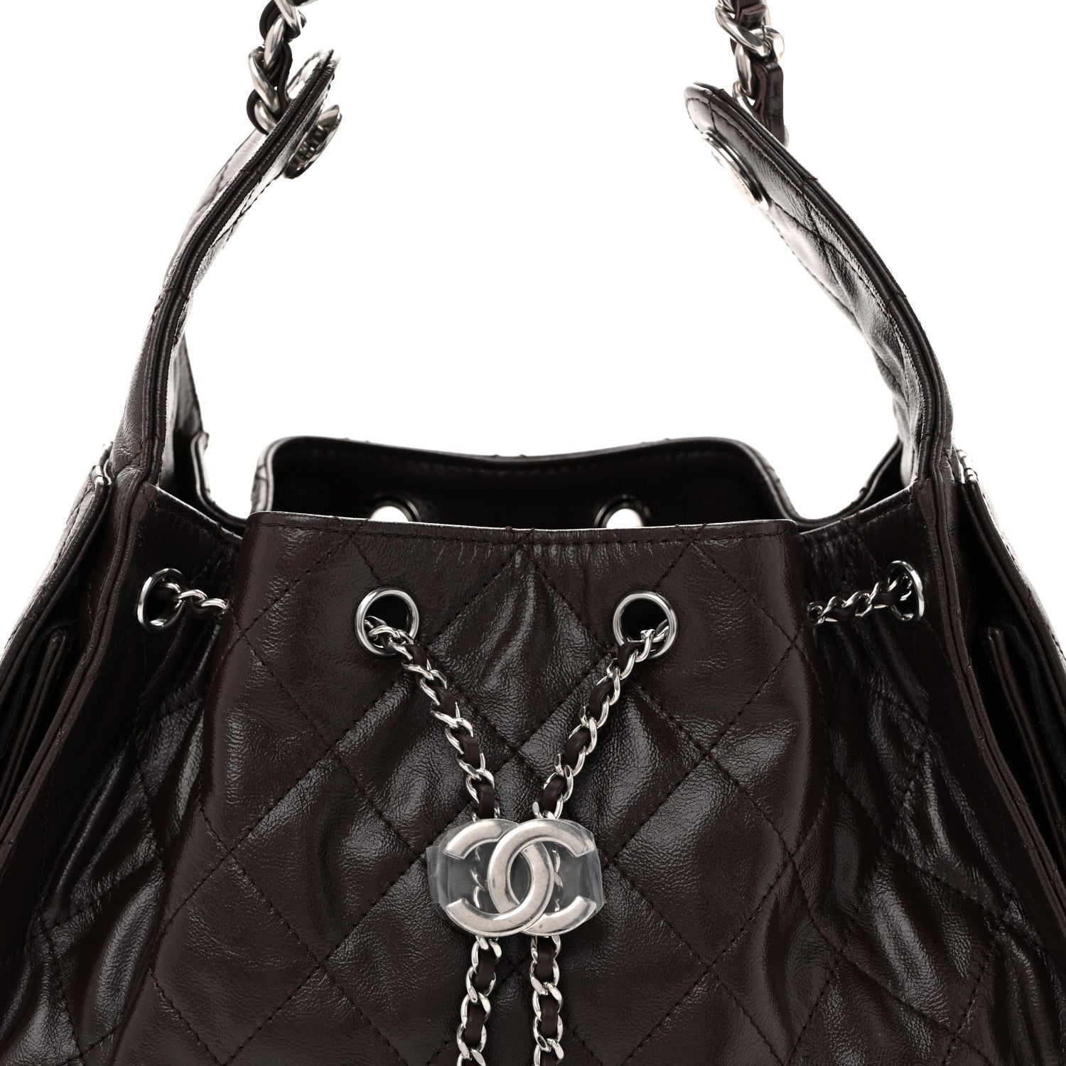 Chanel Shiny Crumpled Calfskin Quilted Small Chanel 25 Handbag Dark Brown 8 of 10