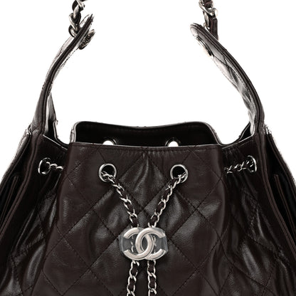 Chanel Shiny Crumpled Calfskin Quilted Small Chanel 25 Handbag Dark Brown 8 of 10