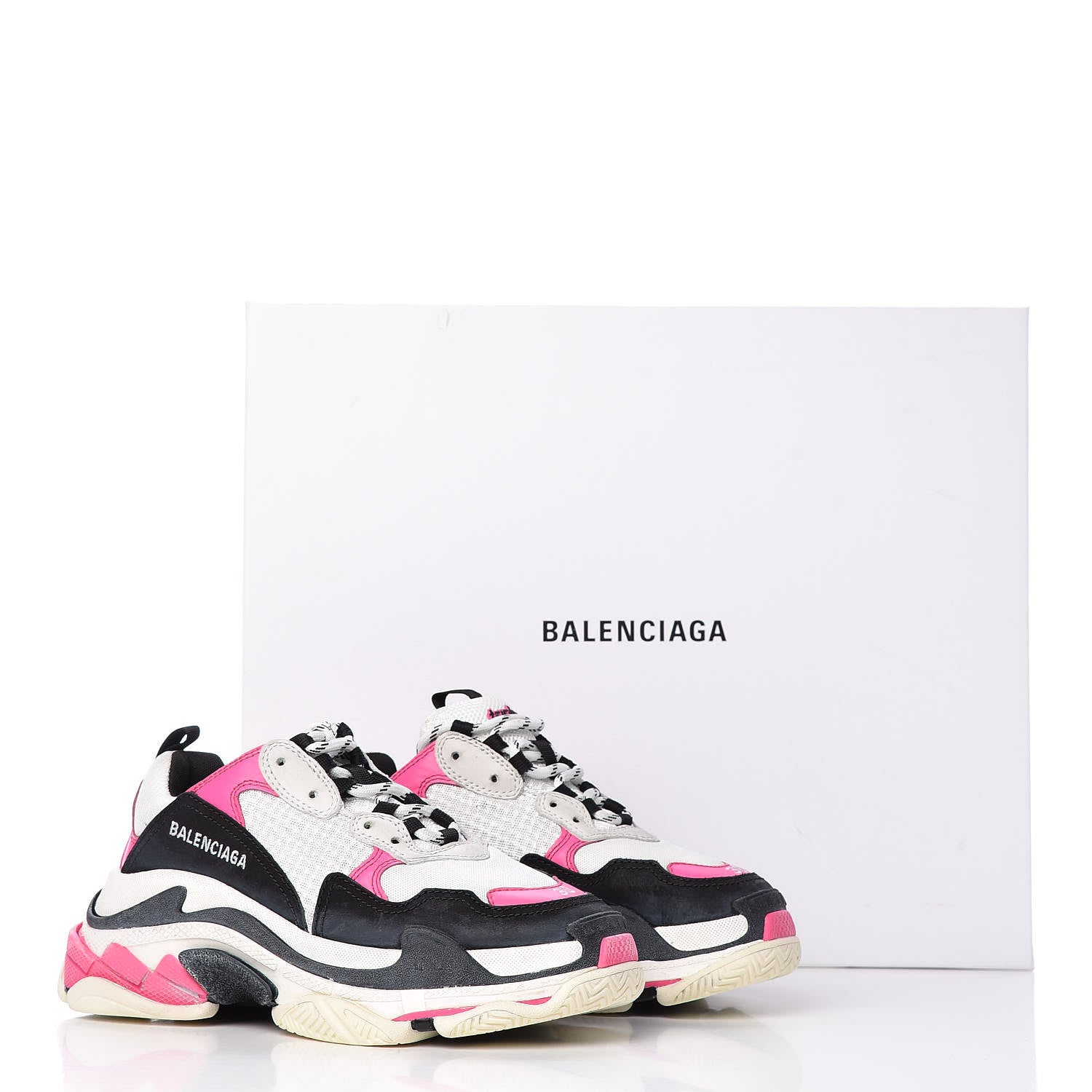 Balenciaga Fabric Mesh Womens Triple S Sneakers 38 Rose Fluo Black White 11 of 11