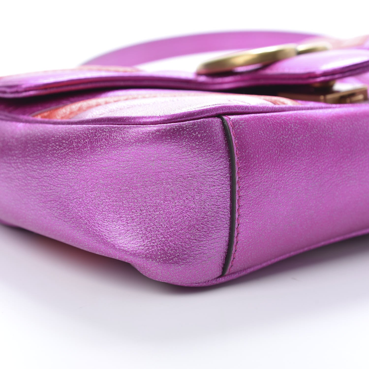 Gucci Metallic Calfskin Matelasse Mini GG Marmont Shoulder Bag Fuchsia 9 of 10