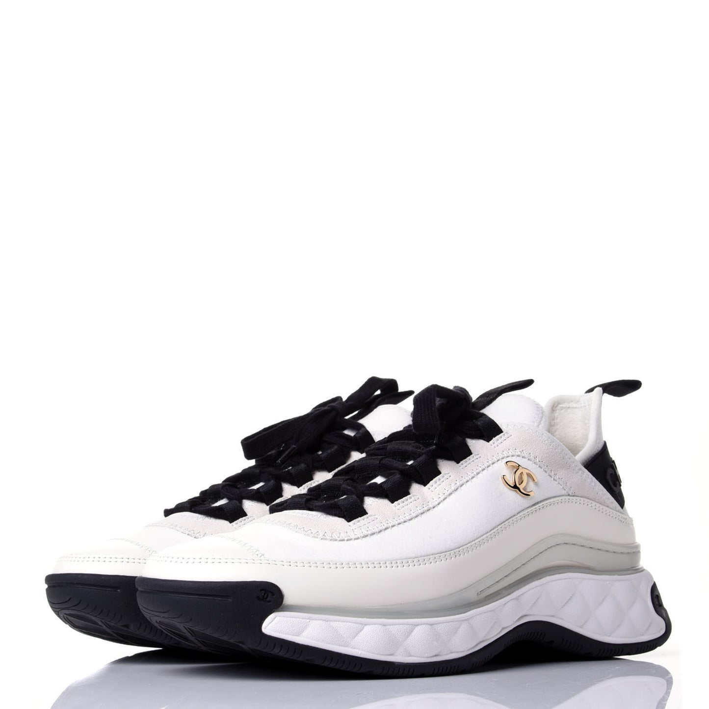 Velvet Calfskin Mixed Fibers CC Sneakers 37.5 Ivory Black