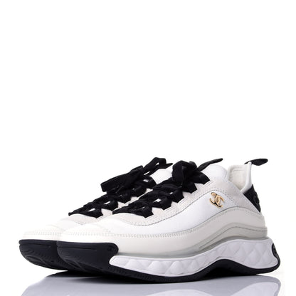 Chanel Velvet Calfskin Mixed Fibers CC Sneakers 37.5 Ivory Black 3 of 11