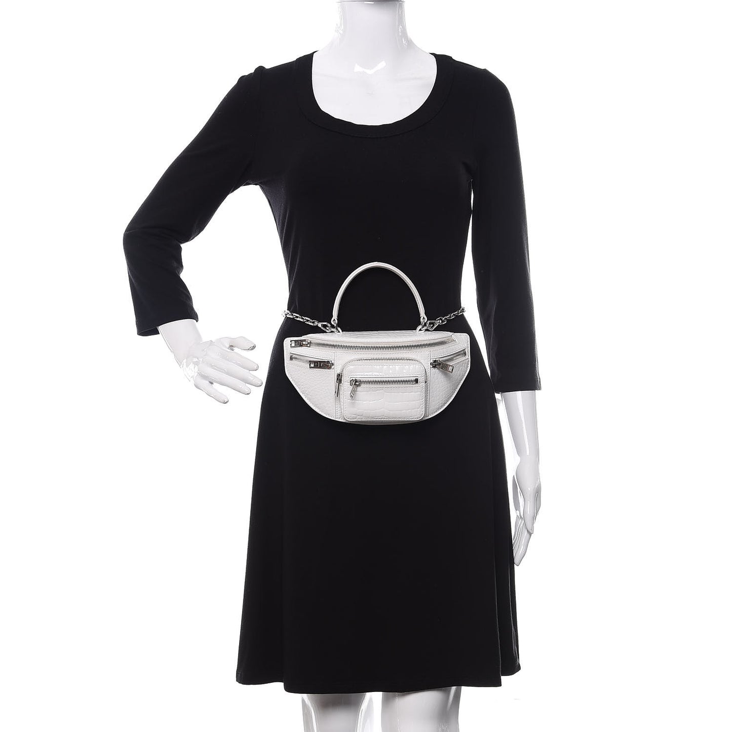 Crocodile Embossed Patent Mini Top Handle Attica Belt Bag White