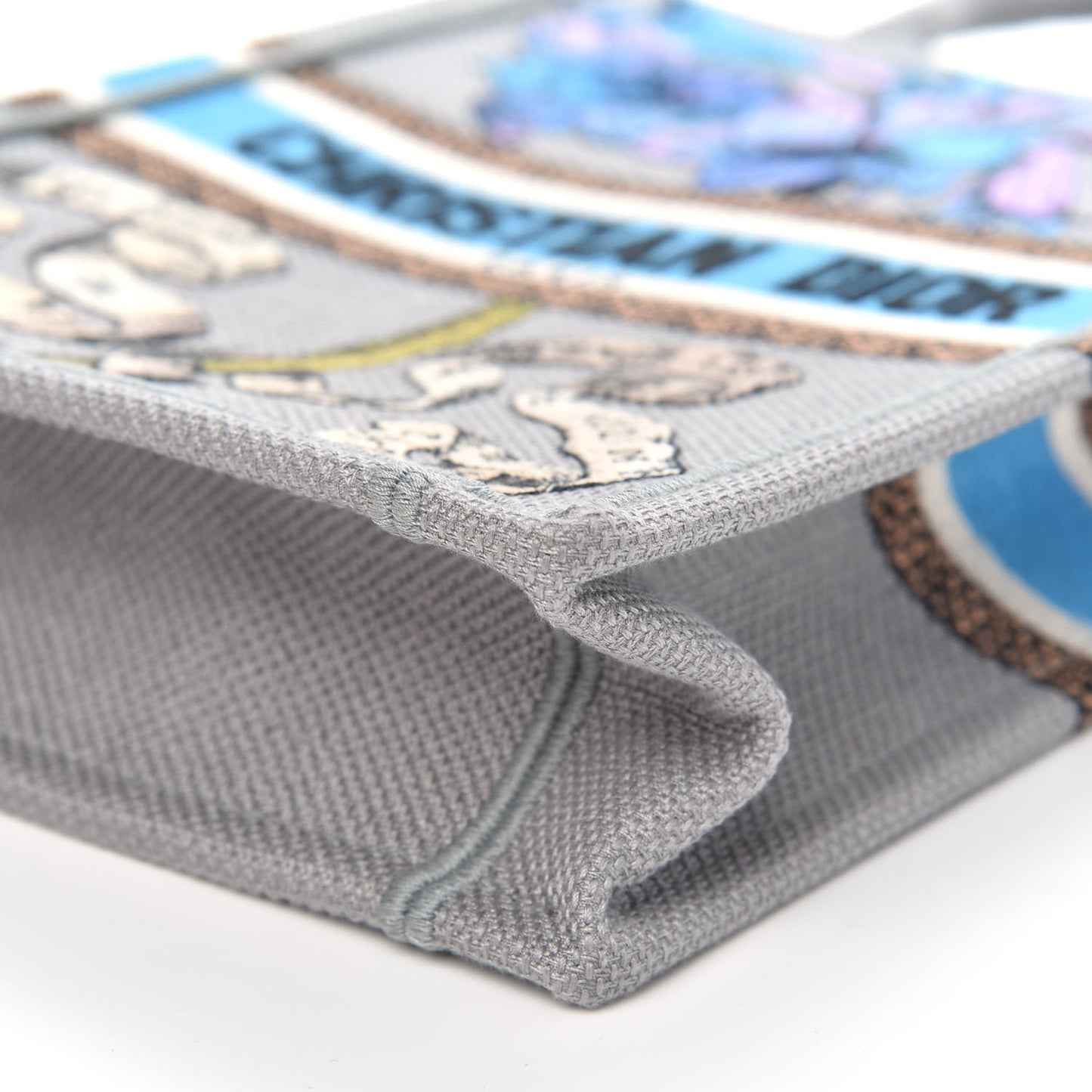Canvas Embroidered Vertical Fleurs Bibliques Book Tote Grey Multicolor
