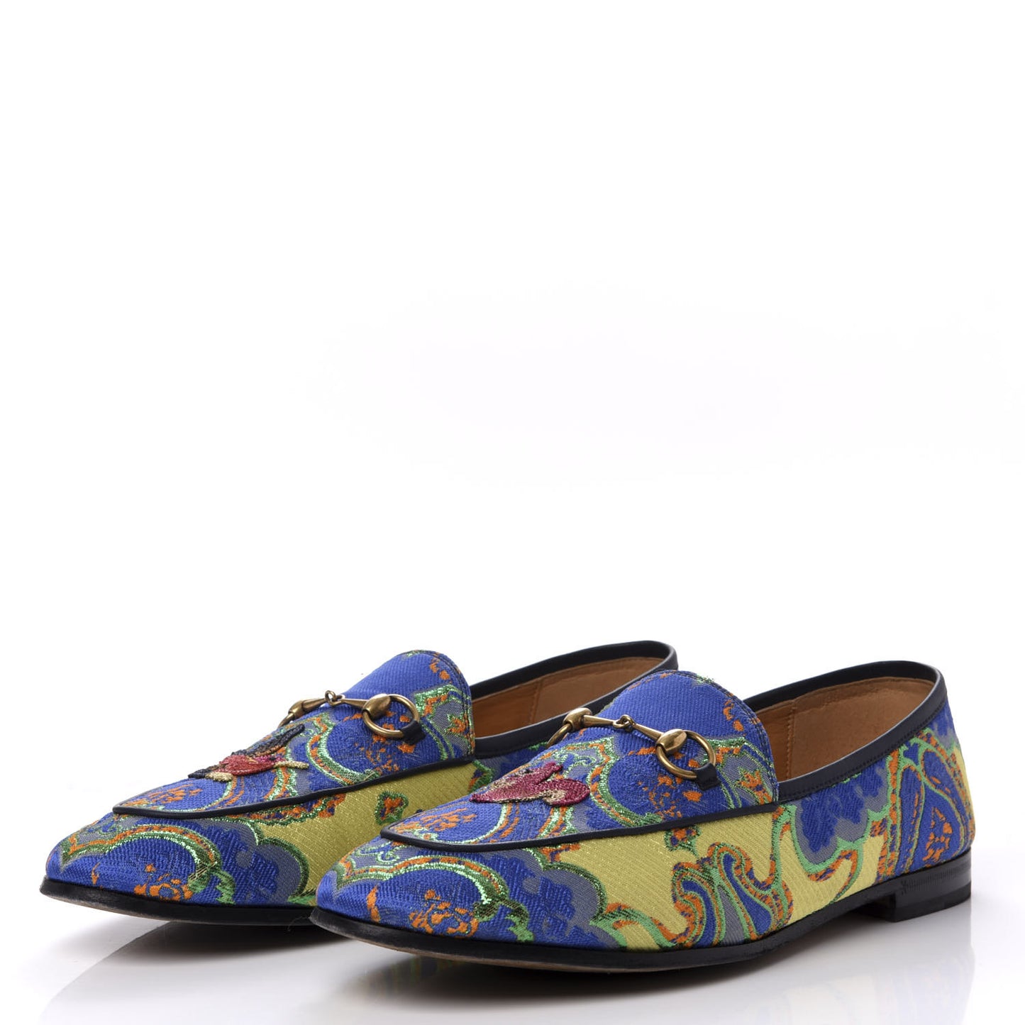 Jacquard Lambskin Flower Embroidered Womens Horsebit Jordaan Loafers 41 Acid Lime Electric Blue