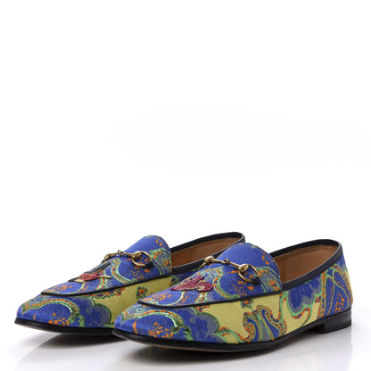 Gucci Jacquard Lambskin Flower Embroidered Womens Horsebit Jordaan Loafers 41 Acid Lime Electric Blue 2 of 11