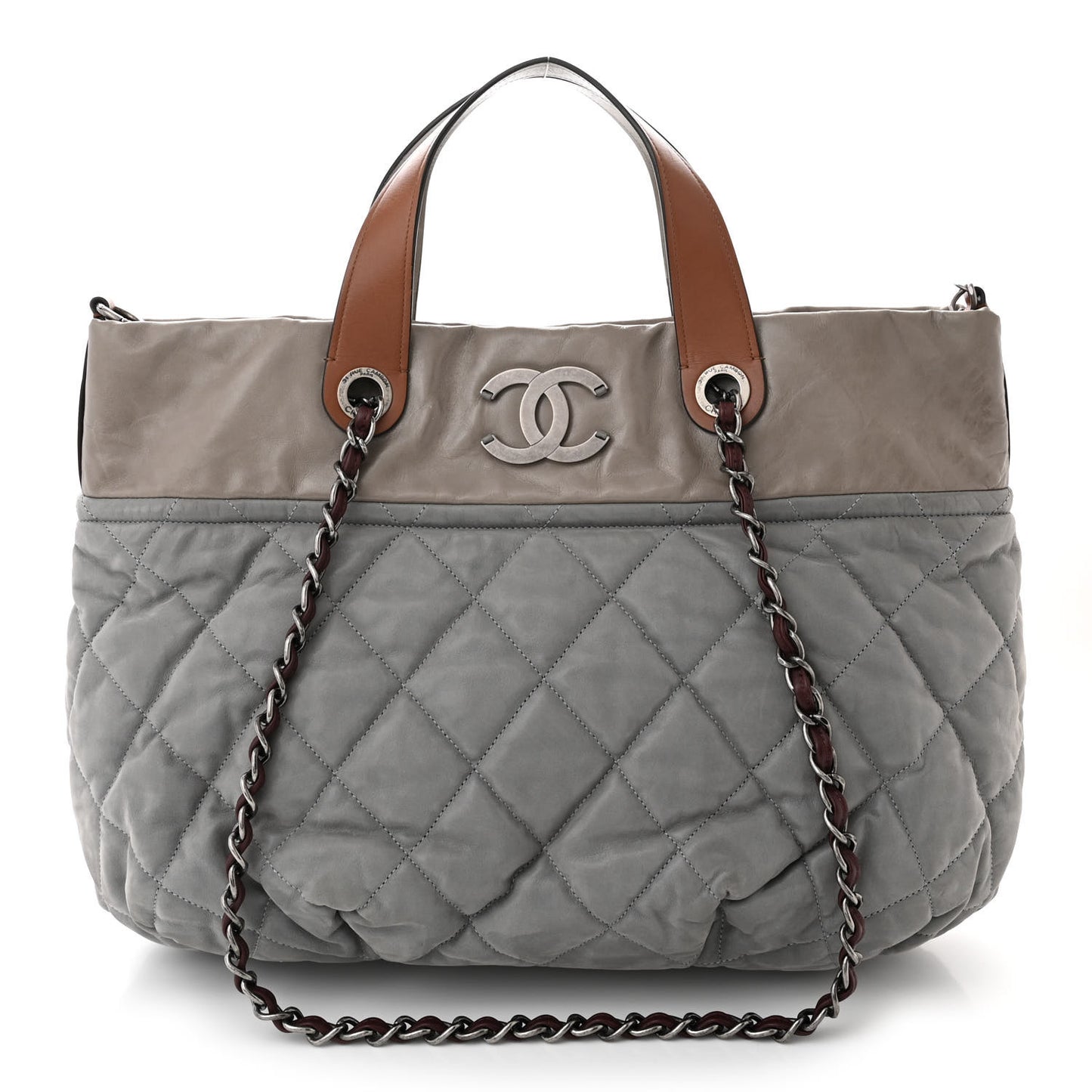 Iridescent Calfskin Quilted Small In The Mix Tote Grey