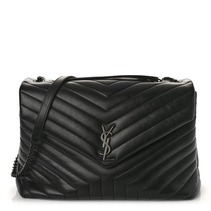 Saint Laurent Calfskin Y Quilted Monogram Large Loulou Chain Satchel Black 1 of 12