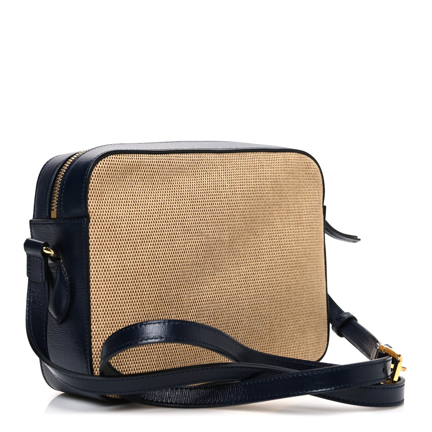 Vintage Rice Canvas Azalea Calfskin Small Horsebit 1955 Shoulder Bag Beige Blue