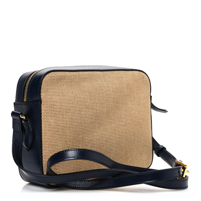 Gucci Vintage Rice Canvas Azalea Calfskin Small Horsebit 1955 Shoulder Bag Beige Blue 3 of 10