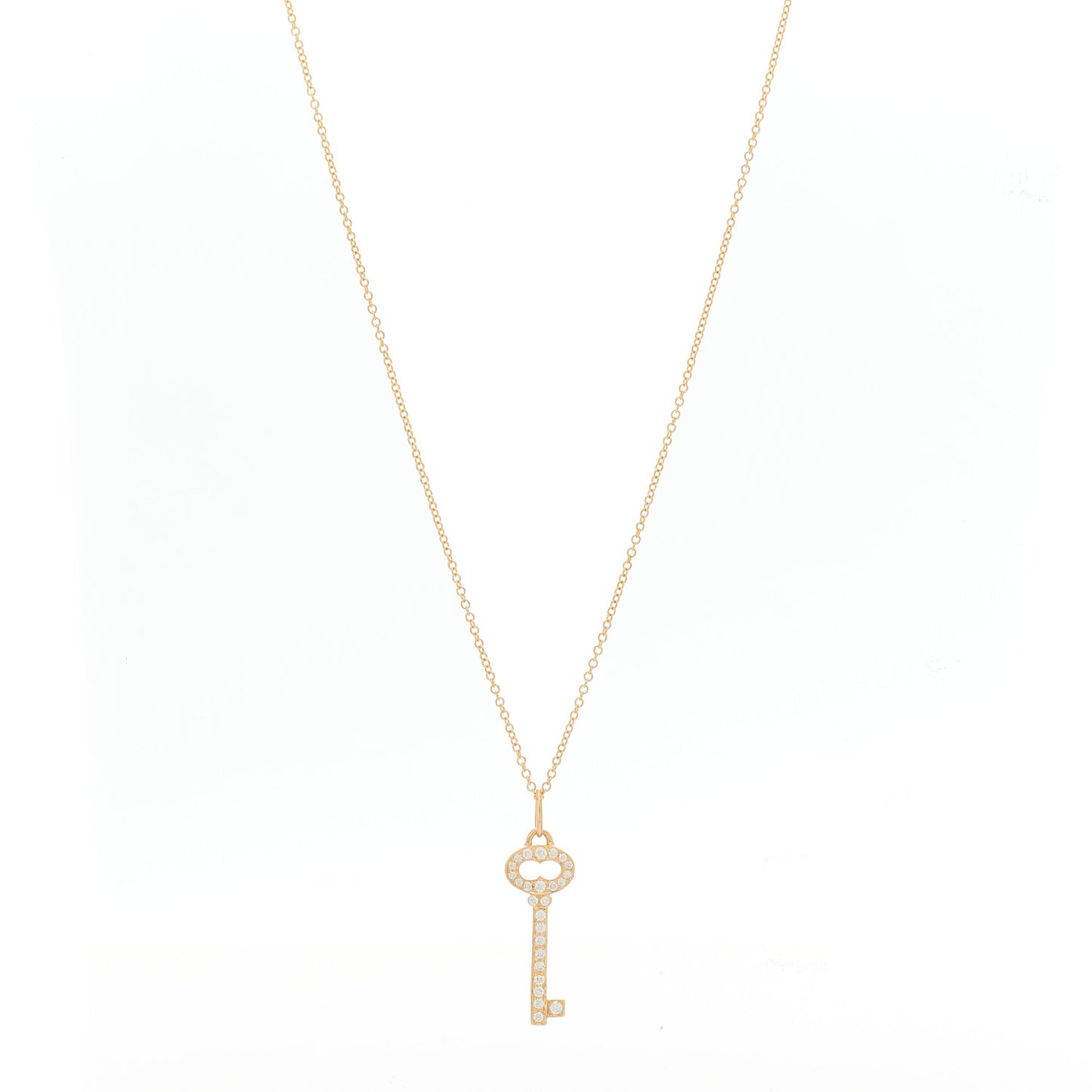 18K Yellow Gold Diamond Mini Vintage Oval Key Pendant Necklace