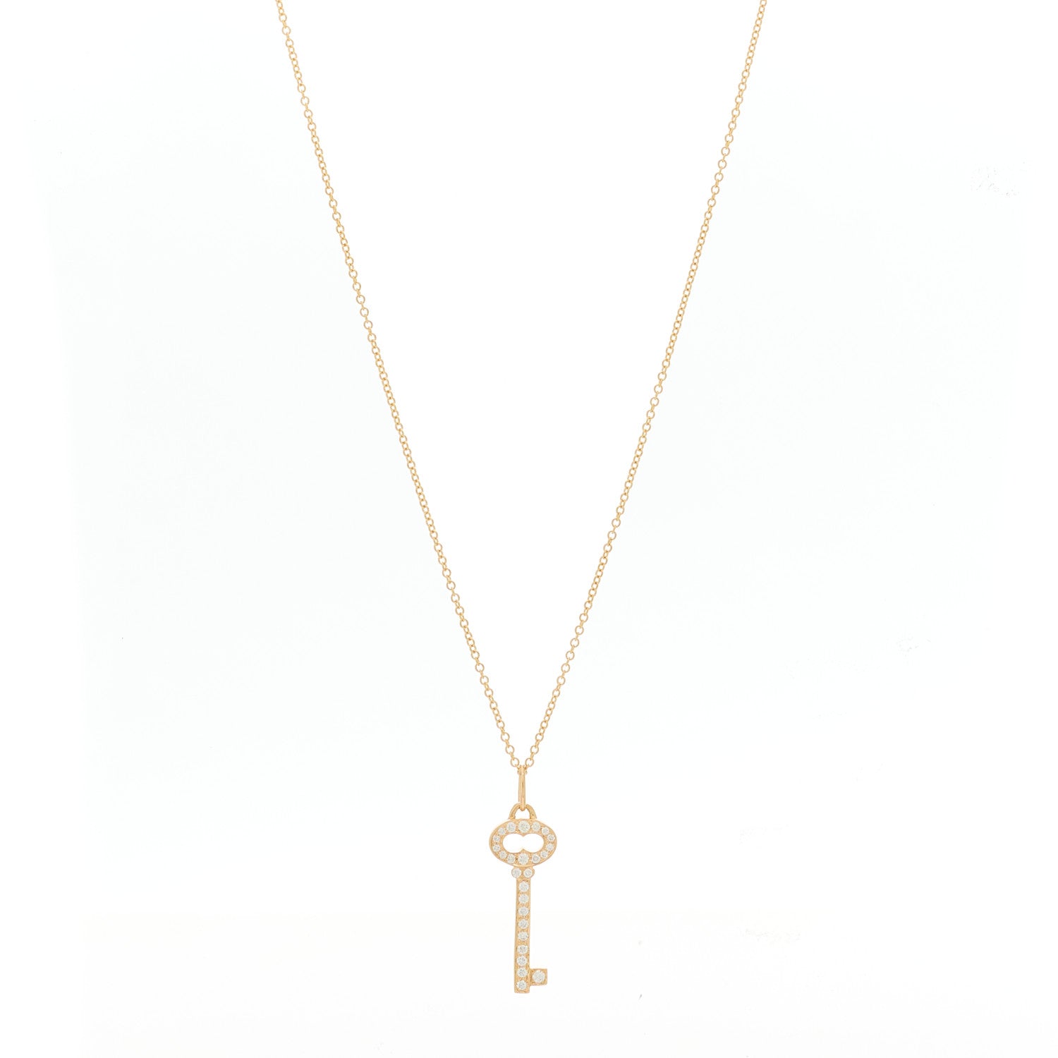 Tiffany 18K Yellow Gold Diamond Mini Vintage Oval Key Pendant Necklace 1 of 5