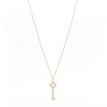 Tiffany 18K Yellow Gold Diamond Mini Vintage Oval Key Pendant Necklace 1 of 5