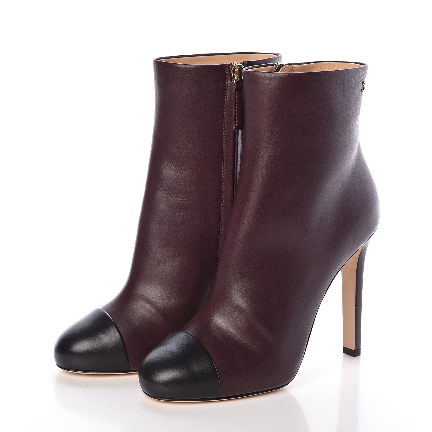 Calfskin Cap Toe CC Short Boots 37 Burgundy Black