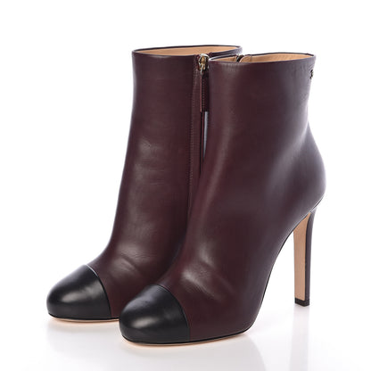 Chanel Calfskin Cap Toe CC Short Boots 37 Burgundy Black 3 of 8