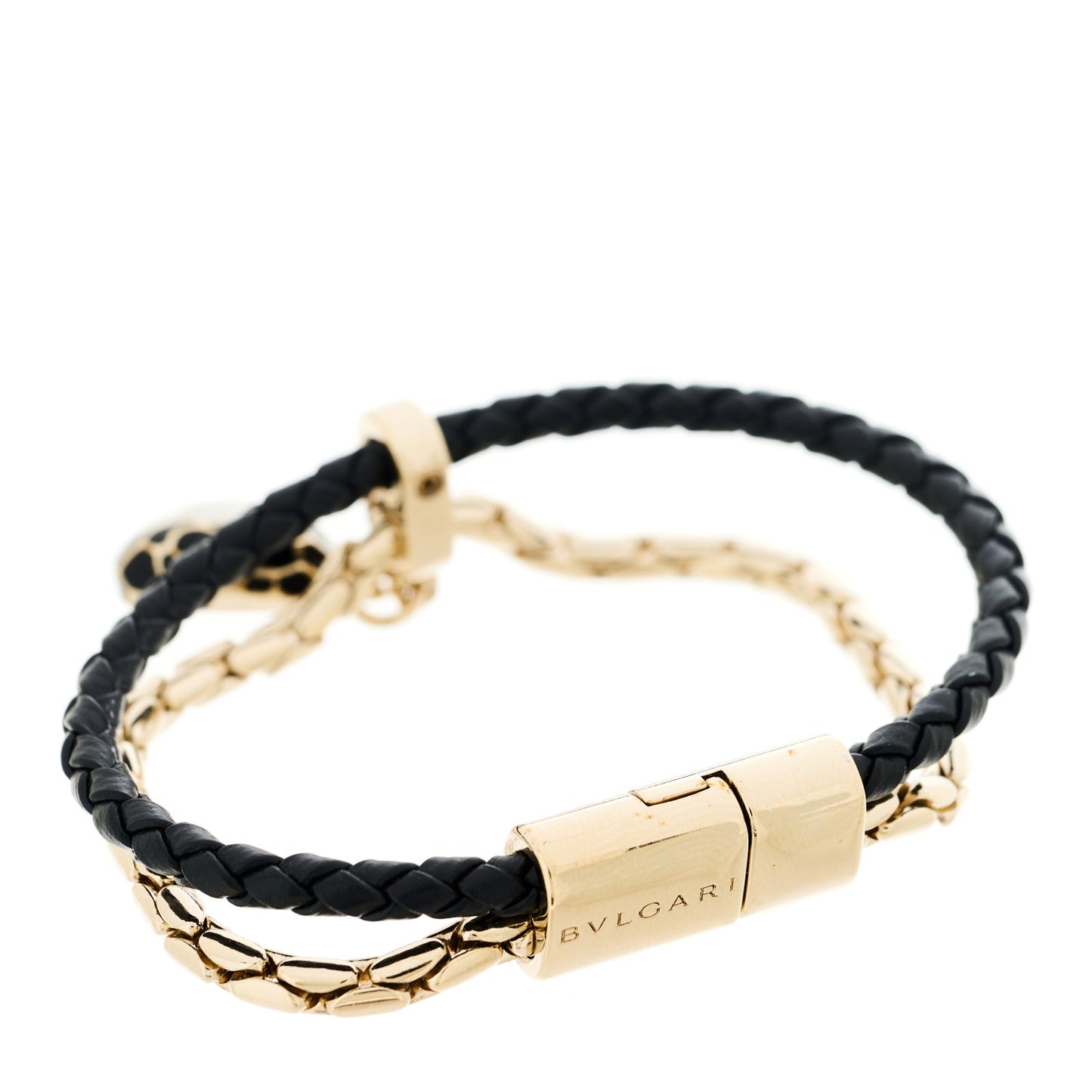 Calfskin Braided Brass Enamel Serpenti Forever Double Coil Bracelet Black