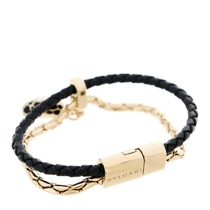 Bulgari Calfskin Braided Brass Enamel Serpenti Forever Double Coil Bracelet Black 2 of 5