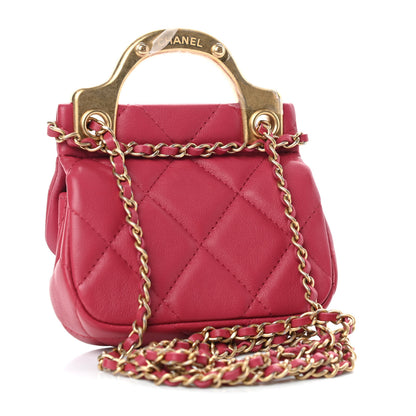 Chanel Calfskin Quilted Lady Handle Flap Card Holder With Chain Dark Pink 3 of 12