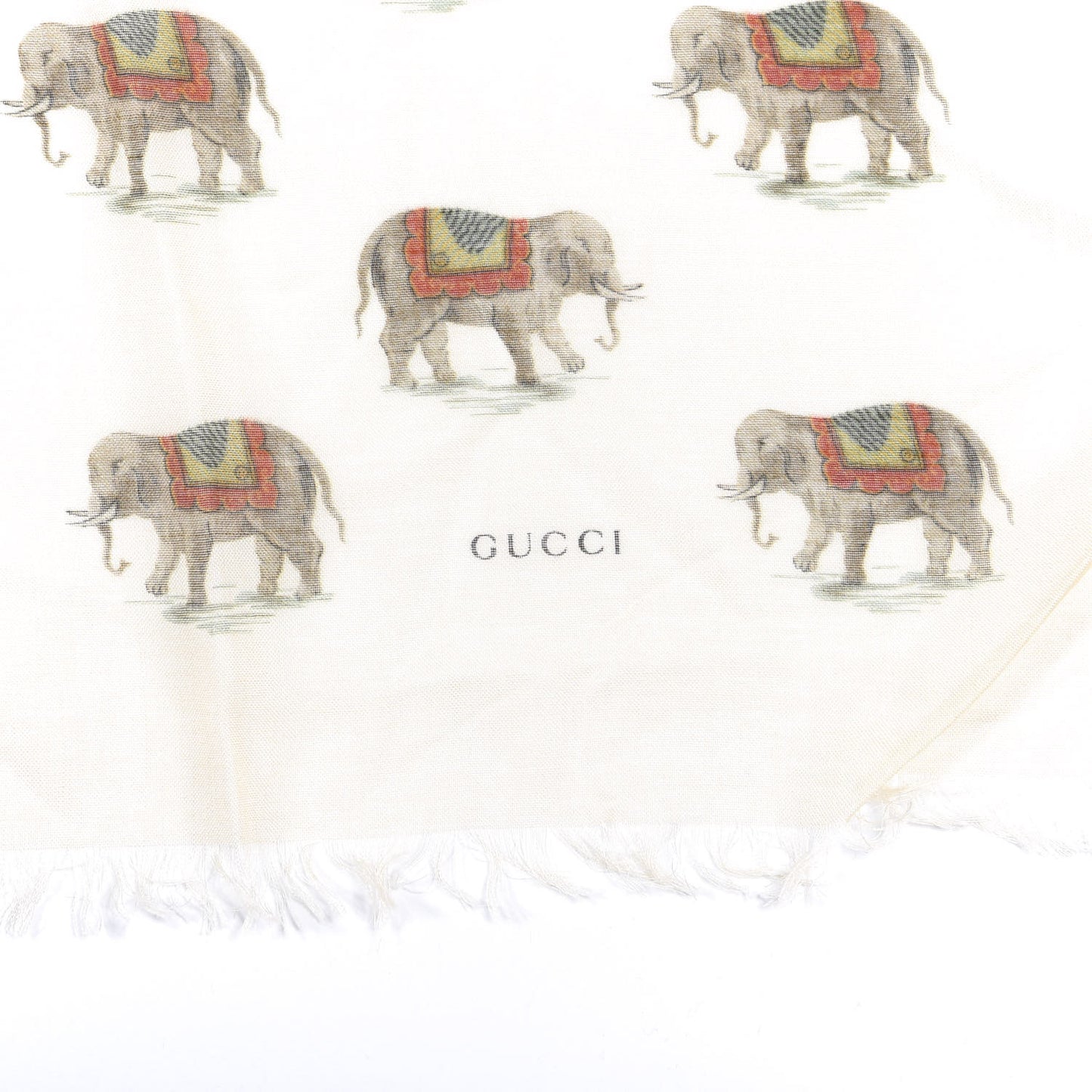 Modal Silk Elephant Print Scarf Ivory