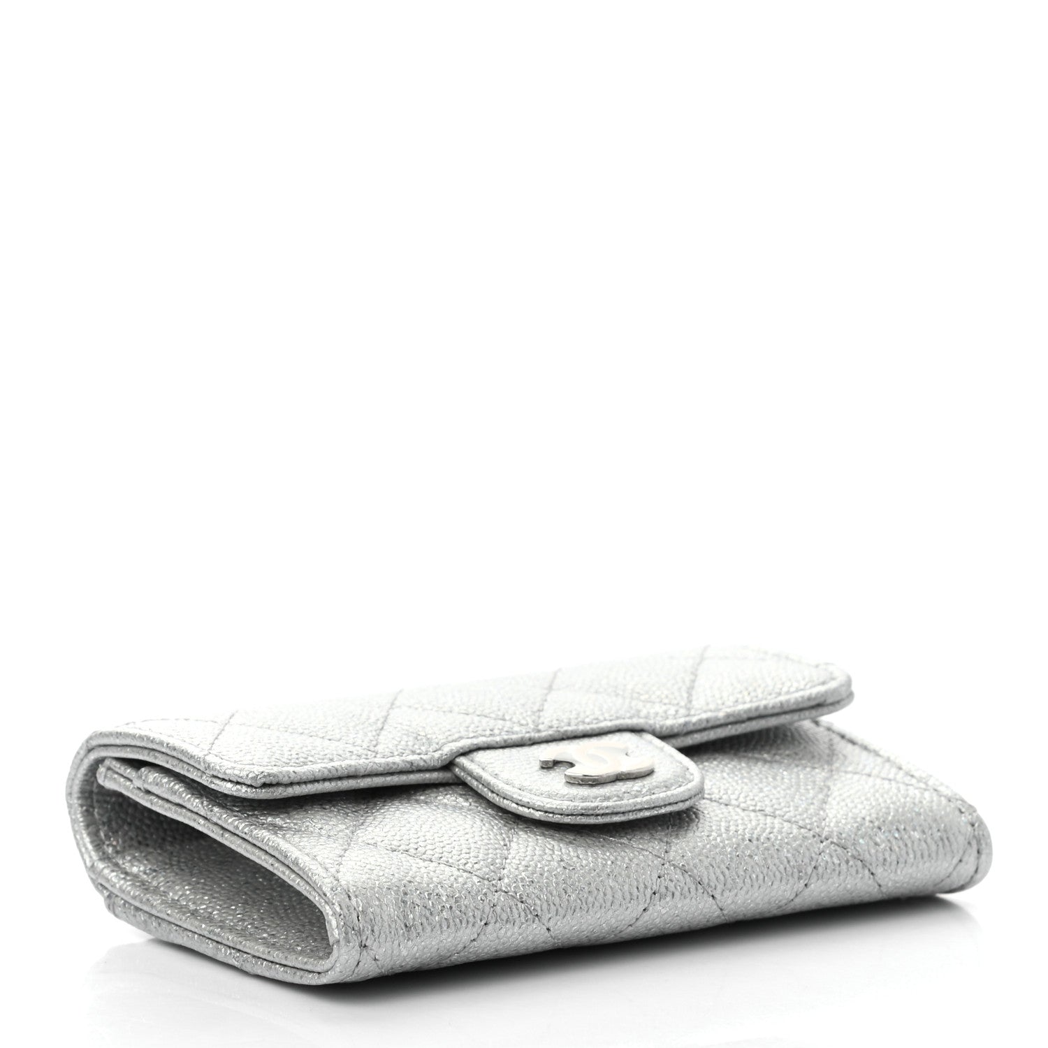 Chanel Glittered Metallic Caviar Quilted Flap Card Holder Wallet Silver 4 of 8