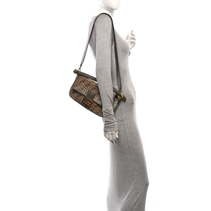 Fendi Chenille Vitello Seta FF Embroidered Baguette Tortora 2 of 10
