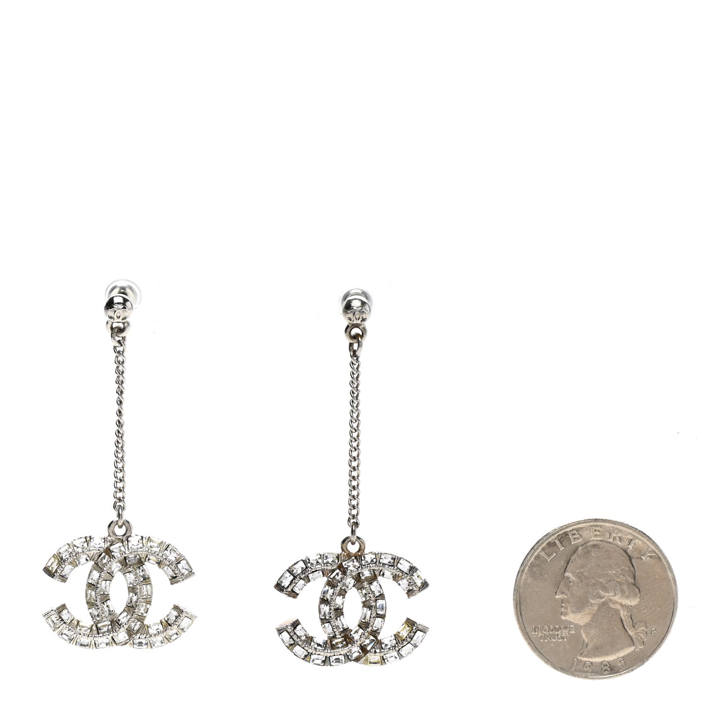 Baguette Crystal CC Drop Earrings Silver