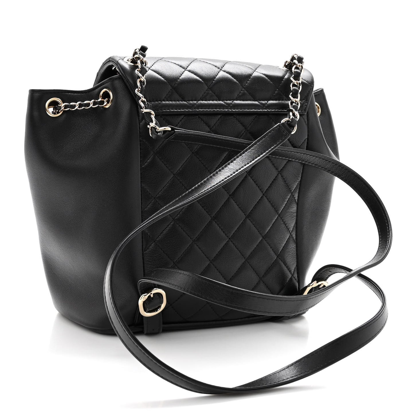 Lambskin Quilted Large Duma Drawstring Backpack Black
