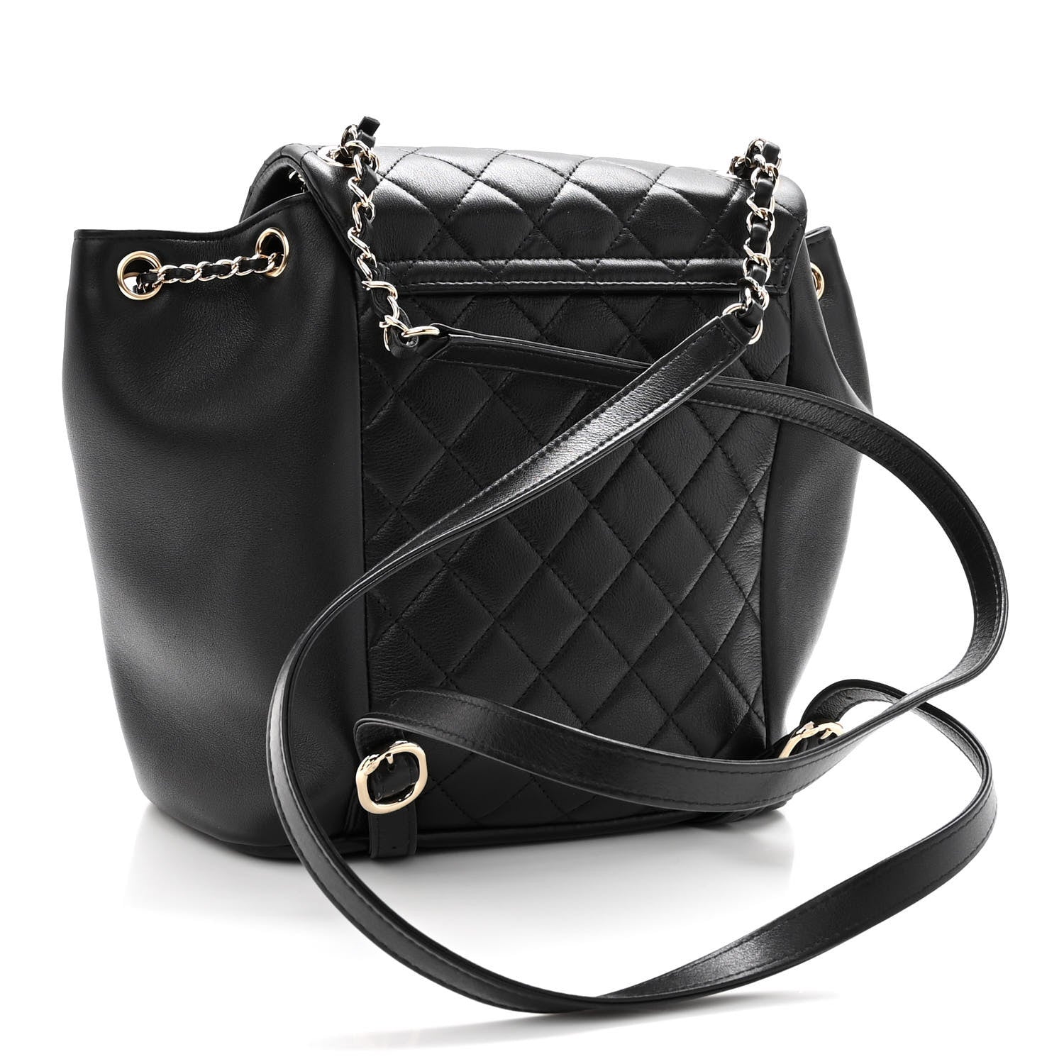 Chanel Lambskin Quilted Large Duma Drawstring Backpack Black 3 of 10