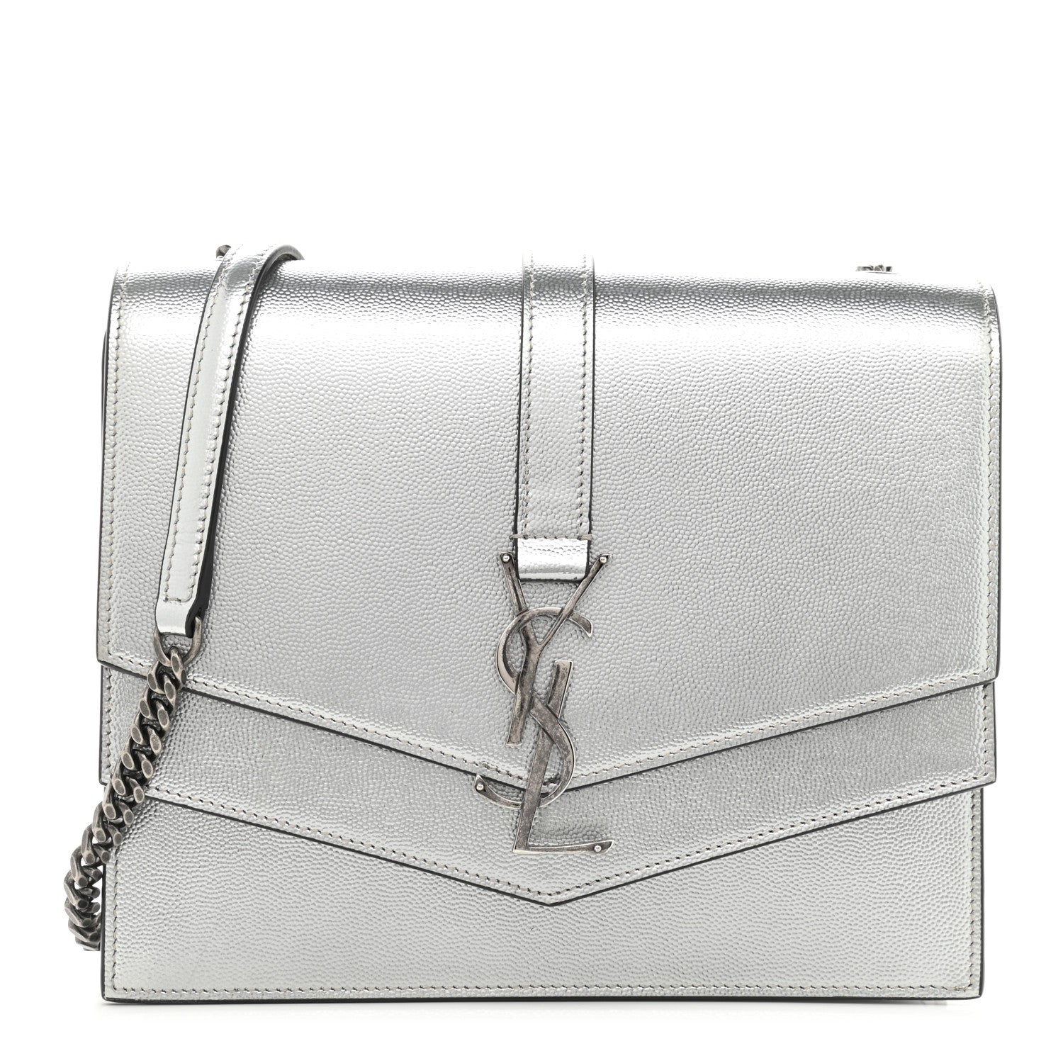 Saint Laurent Grain De Poudre Monogram Medium Sulpice Shoulder Bag Silver 1 of 11