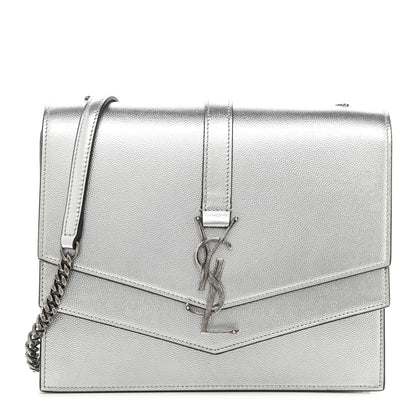 Saint Laurent Grain De Poudre Monogram Medium Sulpice Shoulder Bag Silver 1 of 11