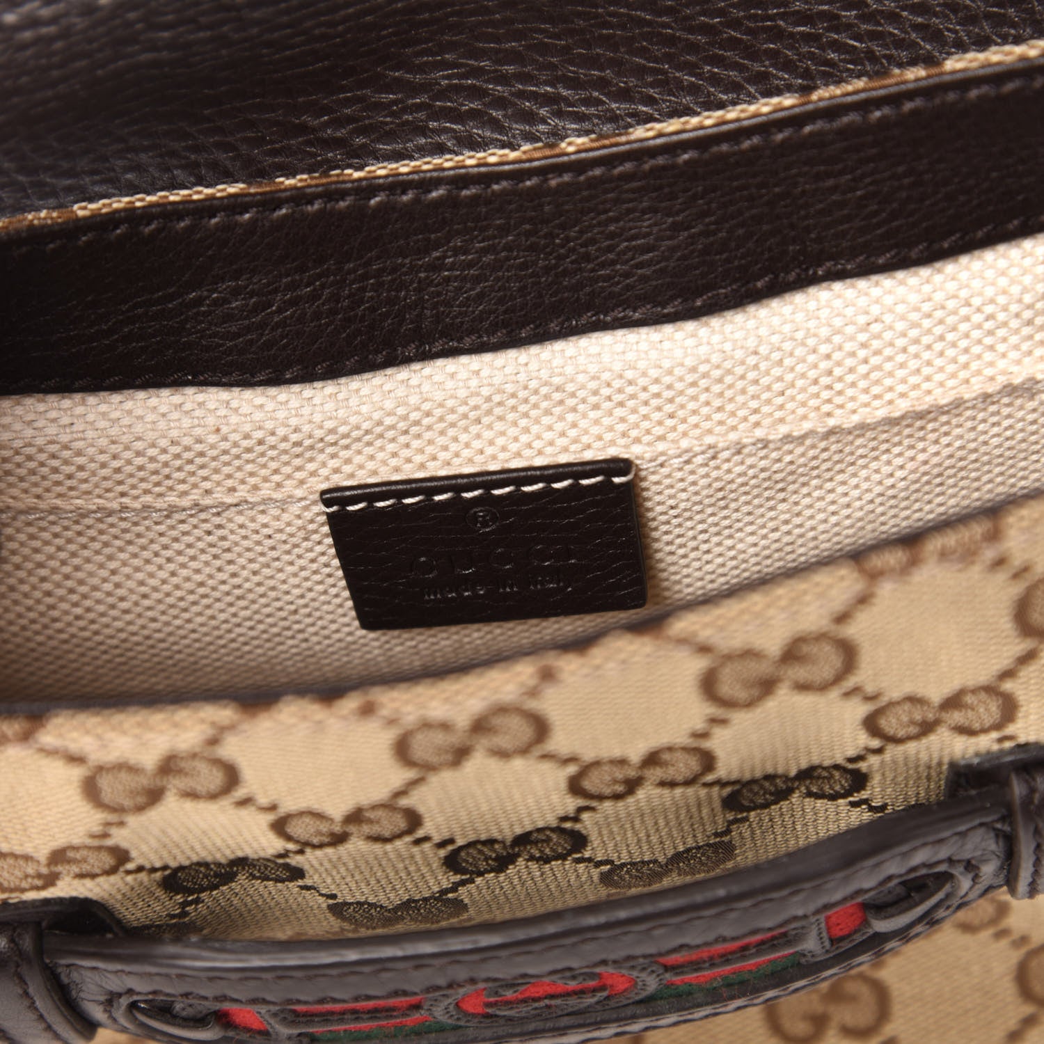 Gucci Monogram Pebbled Calfskin Web Small Dressage Shoulder Bag Dark Brown 8 of 10