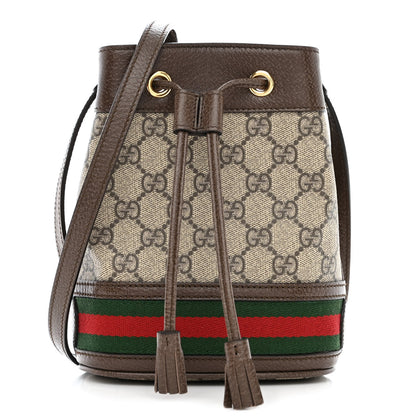 Gucci GG Supreme Monogram Web Mini Ophidia Bucket Bag Brown 1 of 11