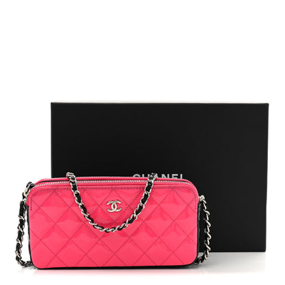 Chanel Patent Quilted Small Clutch With Chain Pink Black 11 of 11